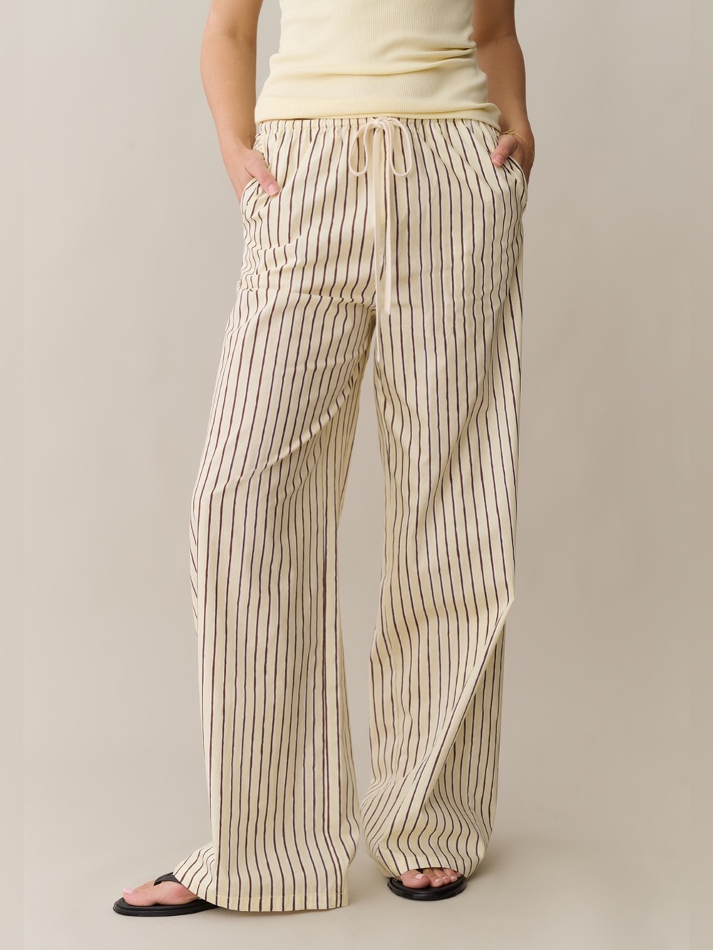 NWT Few Moda Beatriz Cotton Pant size Small S drawstring yellow brown stripe opt